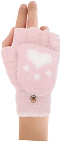 Ipetboom Pink Love Plush Half Finger Winter Gloves for Boys