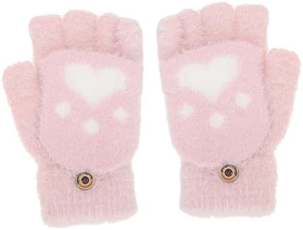 Ipetboom Pink Love Plush Half Finger Winter Gloves for Boys
