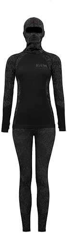 Kinda Womens Thermal Bottoms Top Set with Ski Mask Gray Camo