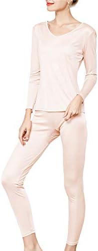 METWAY Womens Silk Long Johns V-Neck Thermal Underwear Set
