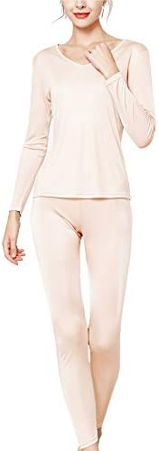 METWAY Womens Silk Long Johns V-Neck Thermal Underwear Set