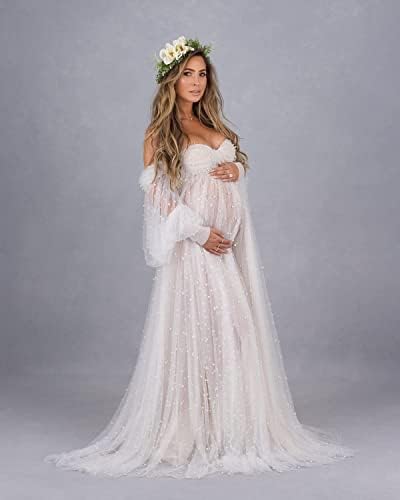 Off Shoulder Pearl Maternity Dress for Special Occasions