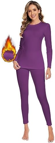 YADIFEN Women Thermal Underwear Set with Fleece Lined Long Johns Purple