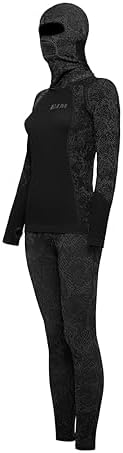 Kinda Womens Thermal Bottoms Top Set with Ski Mask Gray Camo