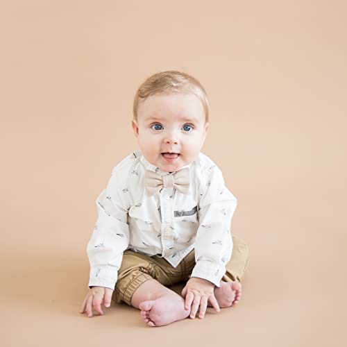 Handmade Pre-Tied Clip on Bow Tie for Baby Small Woven Taupe