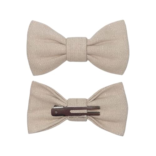 Handmade Pre-Tied Clip on Bow Tie for Baby Small Woven Taupe