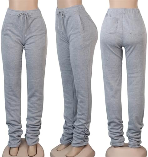 Famnbro Women Stacked SweatpantsFLEECE-LINED TARS PNG stacking pantsRUCHED BOTTOM WARM AND COMFY