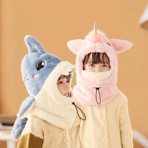 Kids Plush Winter One Piece Hat Scarf Face Mask for Girls Boys