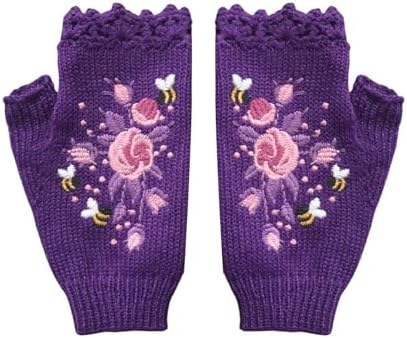 Womens Color-Block Bird Embroidered Knit WristWarmers