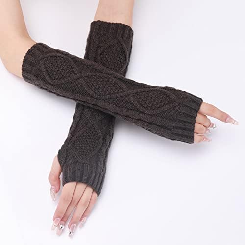 Womens Solid Knitted Fingerless Gloves Dark Gray