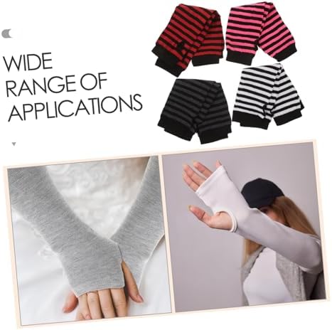 Women Fingerless Knitted Striped Arm Warmers for Winter