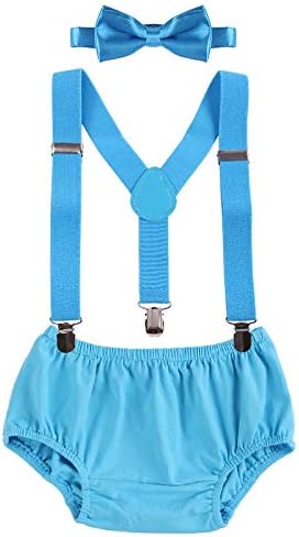 IBTOM CASTLE Baby Boys Cake Smash Outfit First Birthday Bloomers Bowtie Suspenders Set