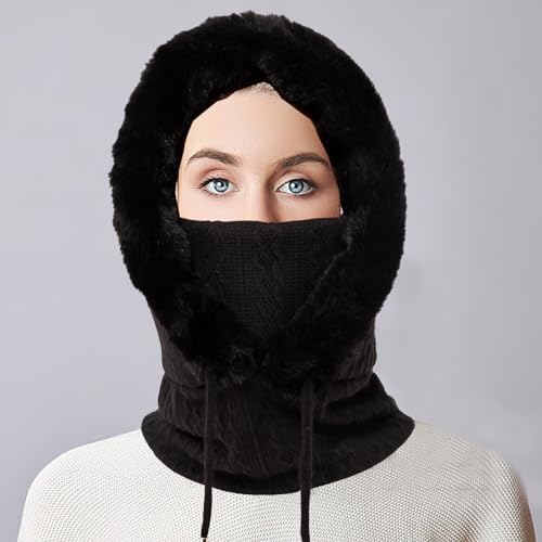 ASIJUNTYECHO Warm Windproof Fluffy Balaclava Face Mask for Women Men