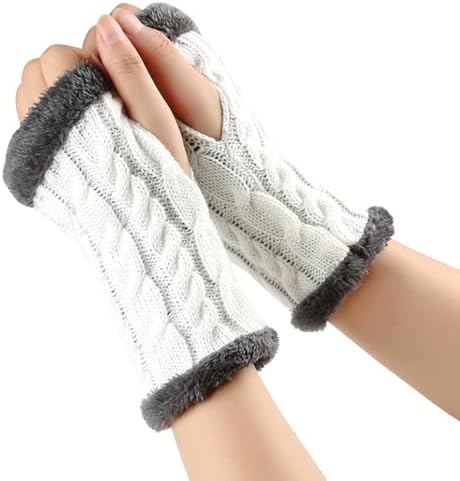 Fur Winter Knit Mitten Women Thumb Hole Gloves