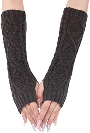 Womens Solid Knitted Fingerless Gloves Dark Gray