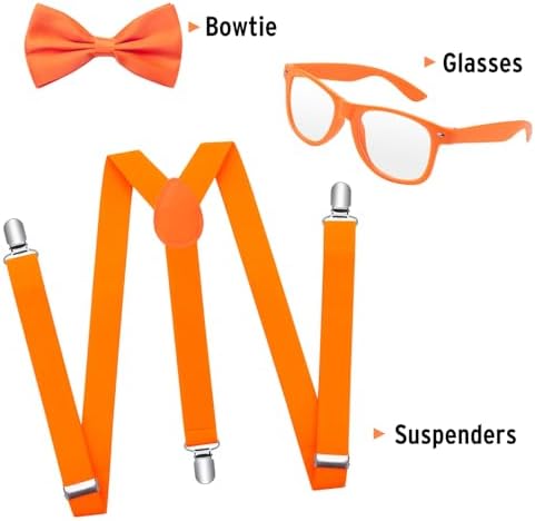 ONUPGO 80s Neon Suspenders Bow Tie Sunglasses Set for Men Women