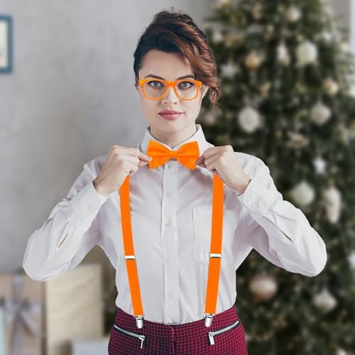 ONUPGO 80s Neon Suspenders Bow Tie Sunglasses Set for Men Women