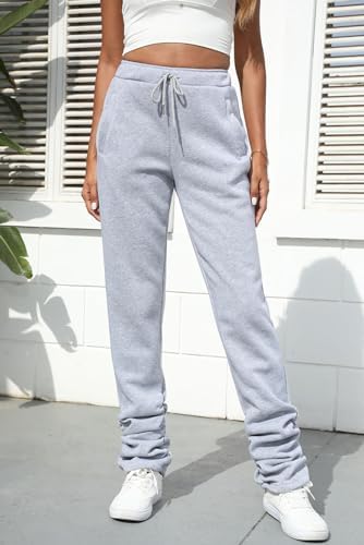 Famnbro Women Stacked SweatpantsFLEECE-LINED TARS PNG stacking pantsRUCHED BOTTOM WARM AND COMFY