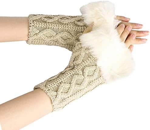 Chunky Wool Winter Wrist Gloves with Furry Cuff
