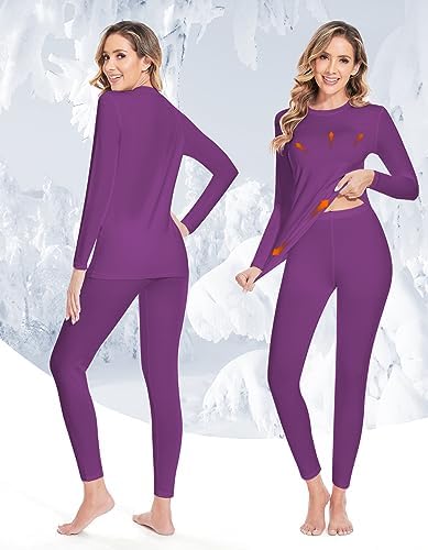 YADIFEN Women Thermal Underwear Set with Fleece Lined Long Johns Purple