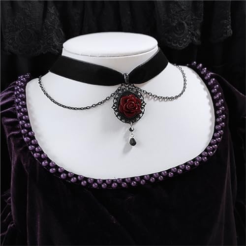 Gothic Black Rose Pendant Choker Necklace for Women