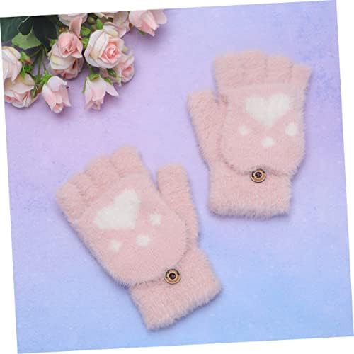 Ipetboom Pink Love Plush Half Finger Winter Gloves for Boys