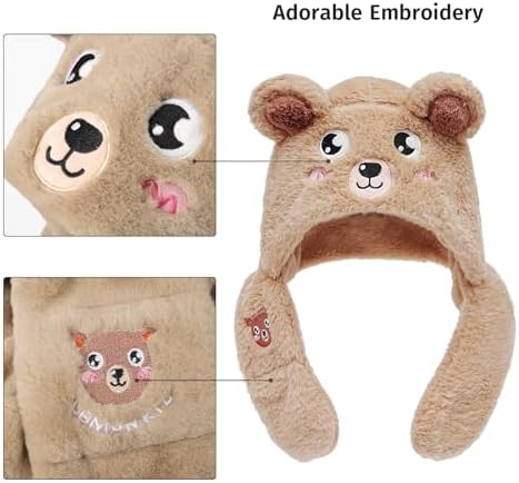 Winter Fuzzy Hat with Cartoon Scarf for Kids