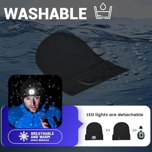 USB Rechargeable LED Beanie Hat for Winter Safety and Outdoor Use