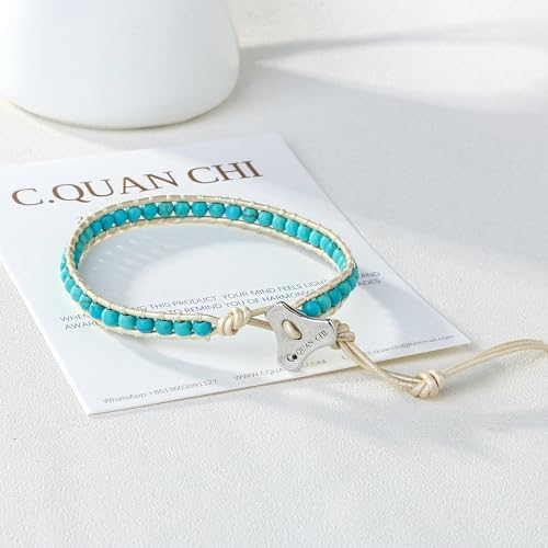 Turquoise Bracelet Adjustable Womens Leather cervical beaded bracelet