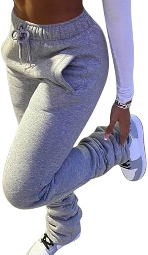 Famnbro Women Stacked SweatpantsFLEECE-LINED TARS PNG stacking pantsRUCHED BOTTOM WARM AND COMFY