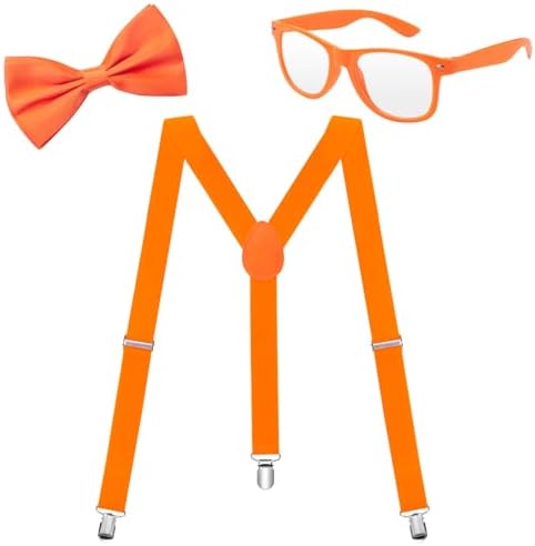 ONUPGO 80s Neon Suspenders Bow Tie Sunglasses Set for Men Women