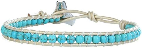 Turquoise Bracelet Adjustable Womens Leather cervical beaded bracelet