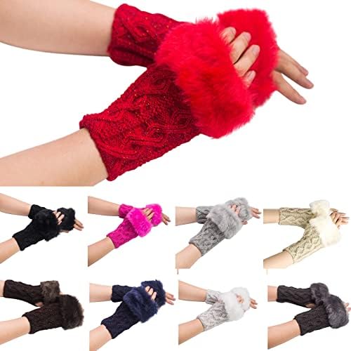 Furry Knitted glove set for Women - Winter Arm Warmers Hand Protectors