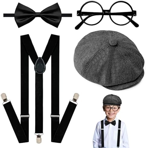 Classic 4-Piece Suspender Set for Boys - 1920s Recreation Accessories