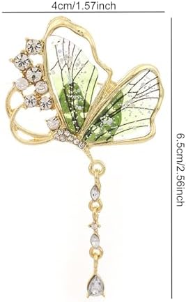 Green Butterfly Tassel Rhinestone Brooch for Women
