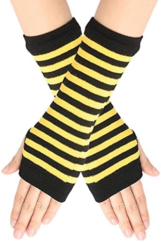 Warm Fingerless Gloves for Kids - Knit Arm Warmers with Stripe Design