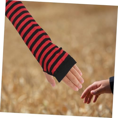 Women Fingerless Knitted Striped Arm Warmers for Winter