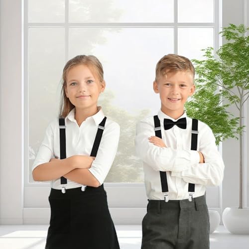 Adjustable Bow Ties and Suspenders for Boys Set