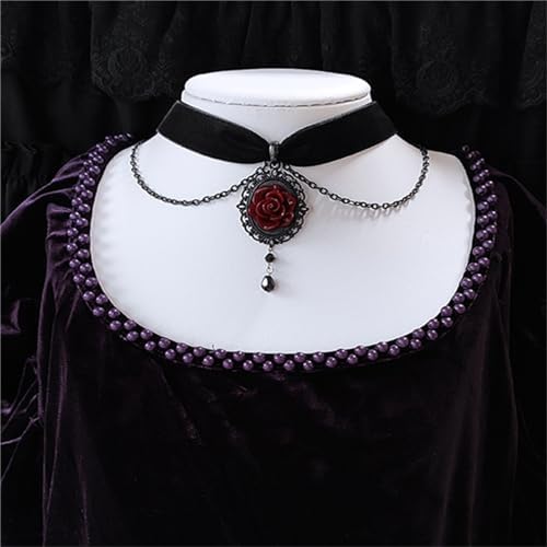 Gothic Black Rose Pendant Choker Necklace for Women