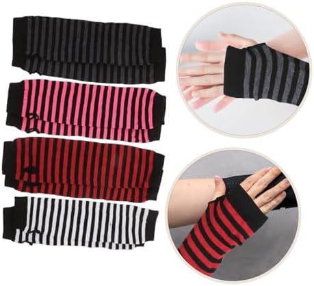 Women Fingerless Knitted Striped Arm Warmers for Winter
