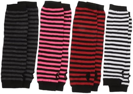 Women Fingerless Knitted Striped Arm Warmers for Winter
