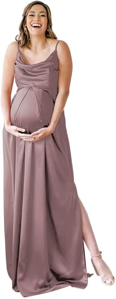 Changuan Silk Satin Maternity Dress for Women Photoshoot