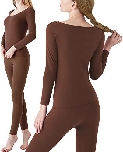 Thermal Underwear Set for Women U Neck Winter - Long Sleeve Top Bottoms