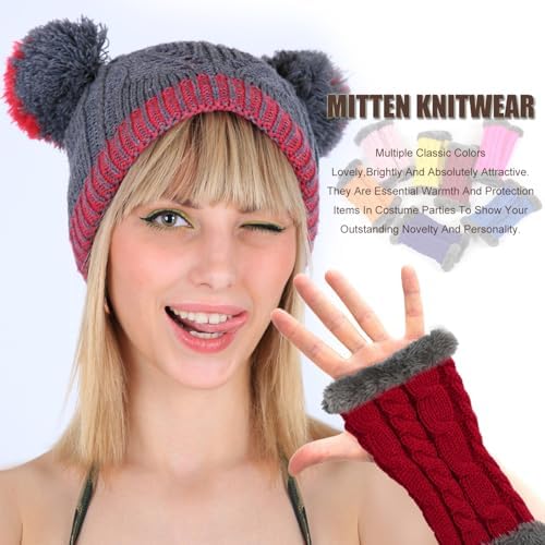 Fur Winter Knit Mitten Women Thumb Hole Gloves