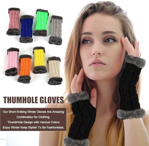 Fur Winter Knit Mitten Women Thumb Hole Gloves