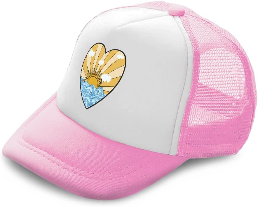 Cute Rascals Kids Trucker Hat Ocean Sunset Heart Beach