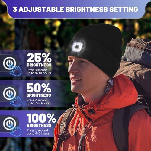USB Rechargeable LED Beanie Hat for Winter Safety and Outdoor Use