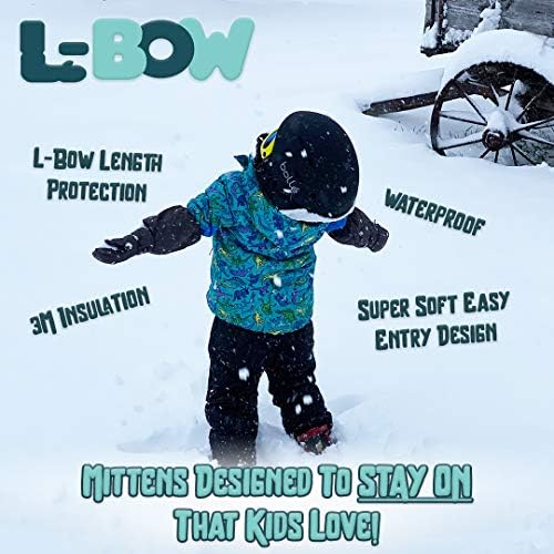 L-BOW Kids Mittens Waterproof Easy Entry Stay-On