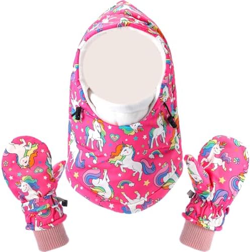 Geyoga Kids Winter Balaclava Set with Gloves Scarf Waterproof Windproof for Toddler