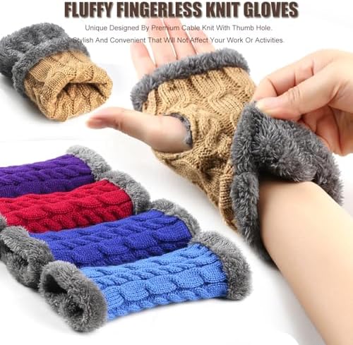 Fur Winter Knit Mitten Women Thumb Hole Gloves